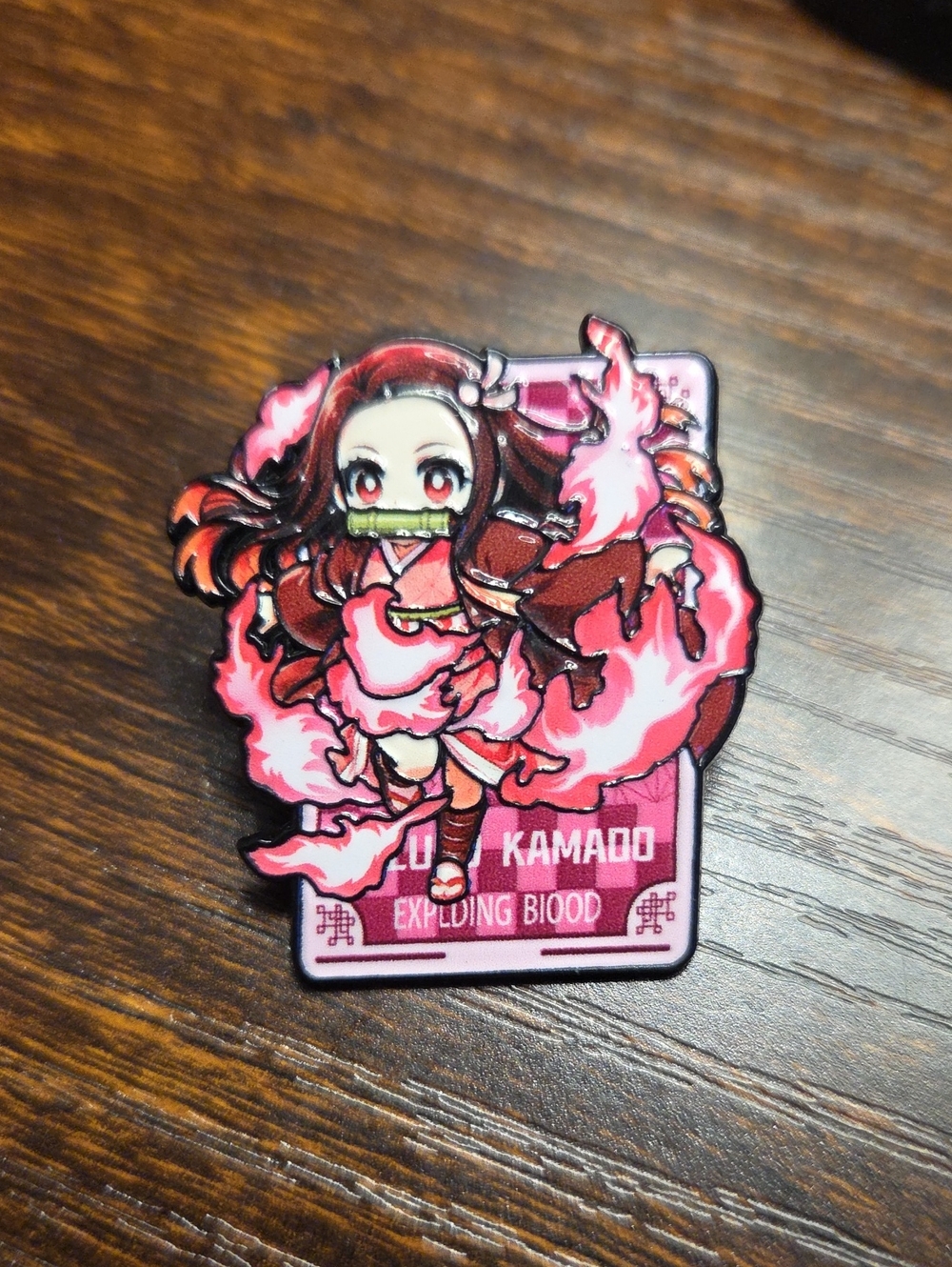 Anime-Style Pink Enamel Pin — Nezuko Kamado Inspired